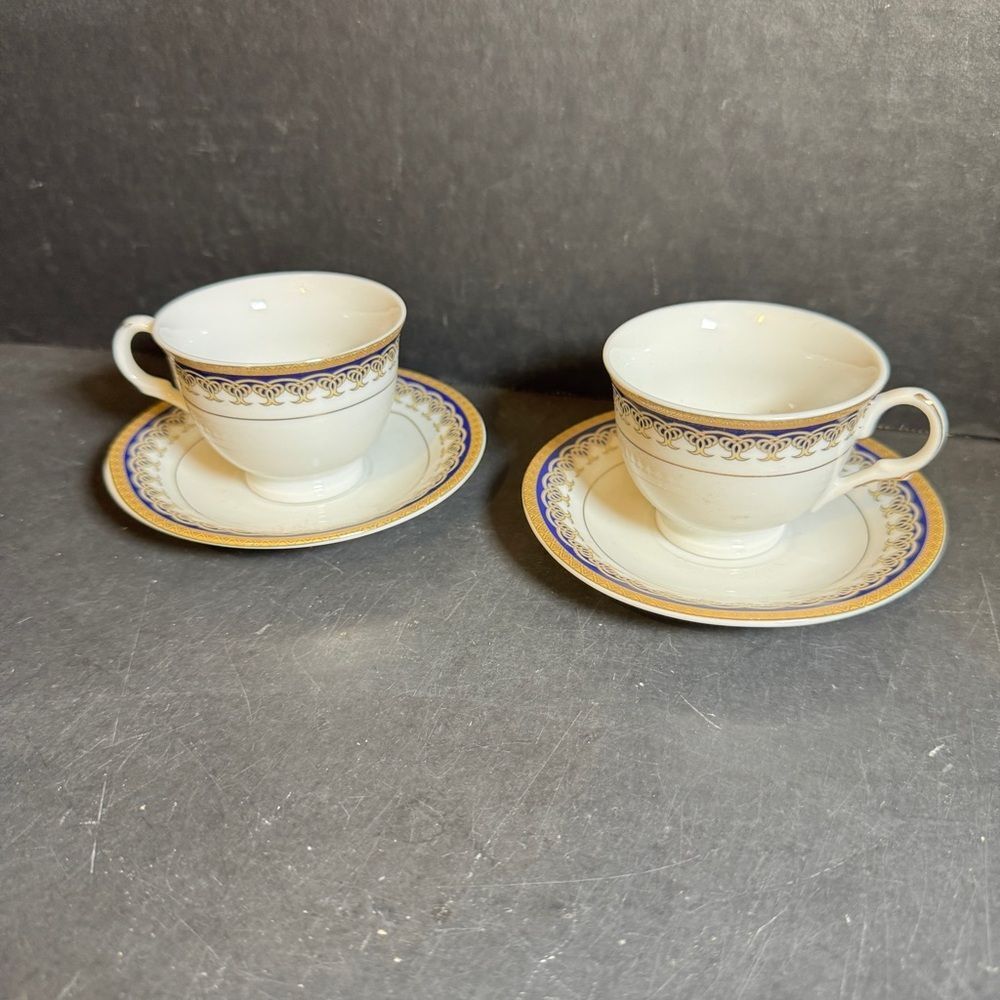 D'Moda Espresso Collection White Teacup Pair Set [Item 0253]